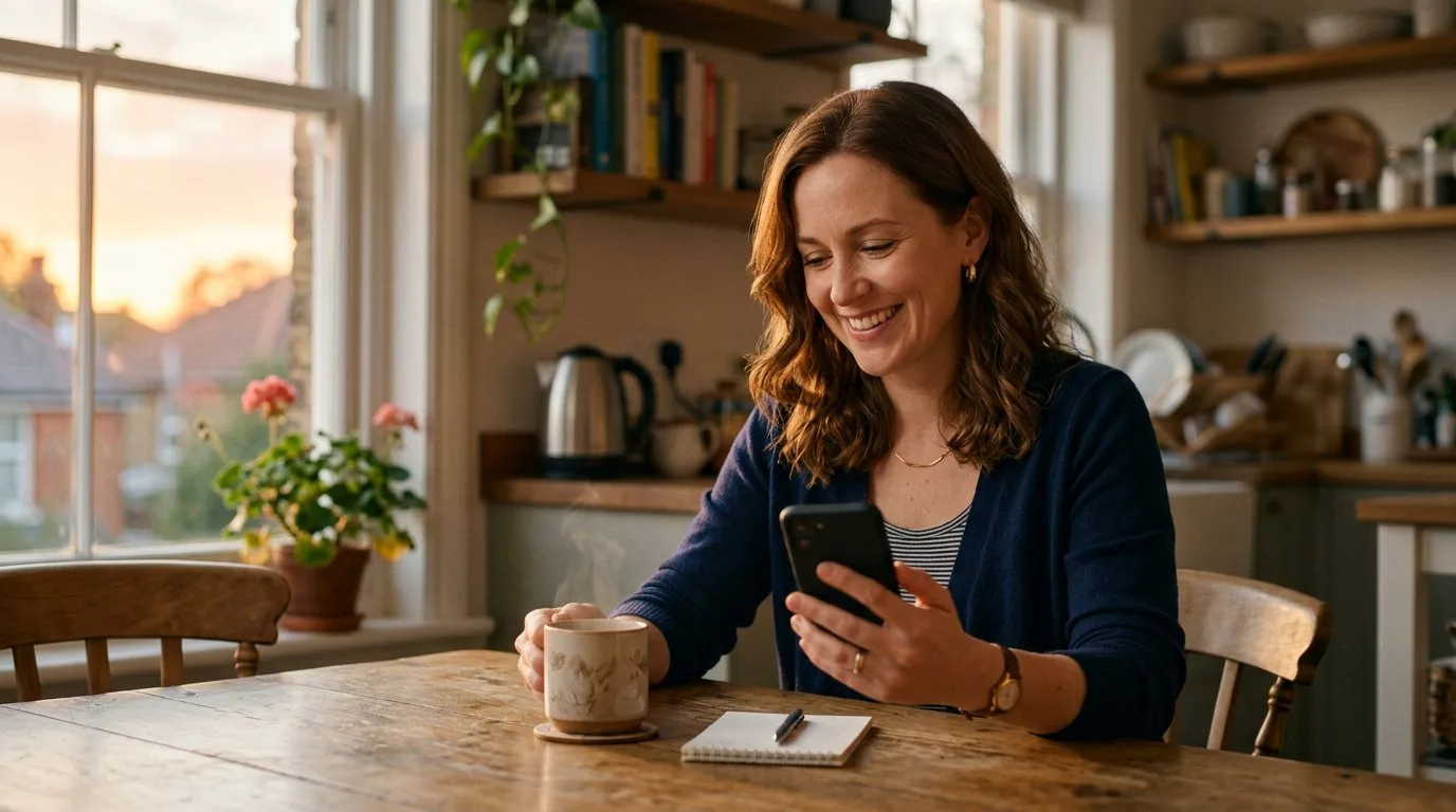 Film still: a teacher's morning with her phone